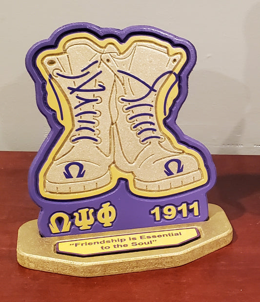 Omega Psi Phi - 8 Inch Office Size-Gold Boots Plaque